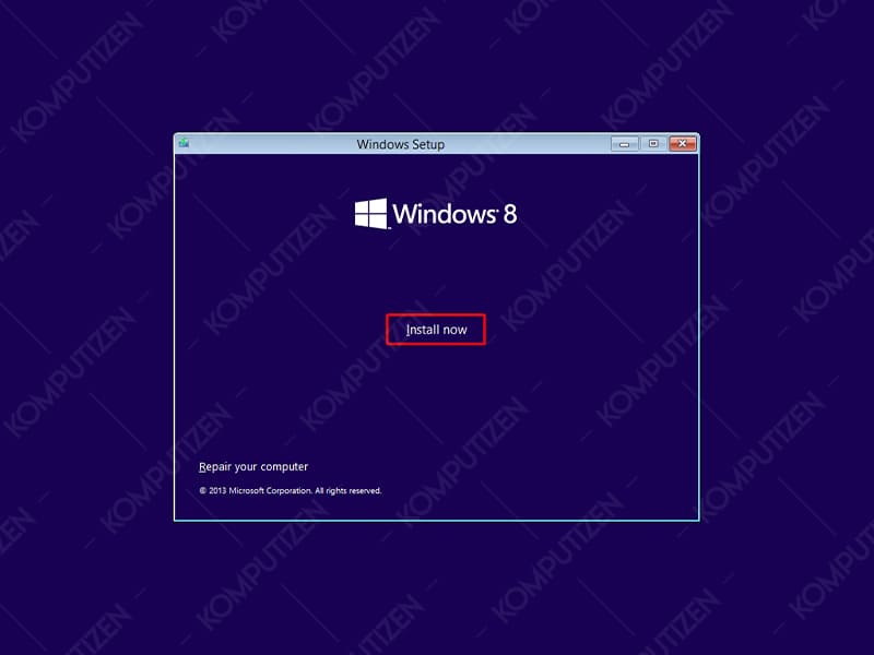 klik install now windows 8