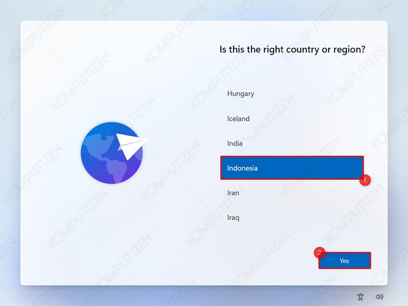 pilih country or region di windows 11