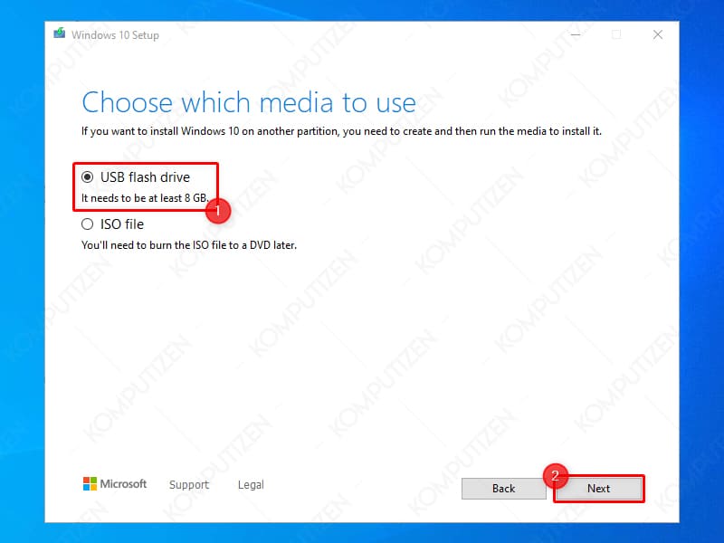 pilih usb flashdisk drive untuk bootable windows 10